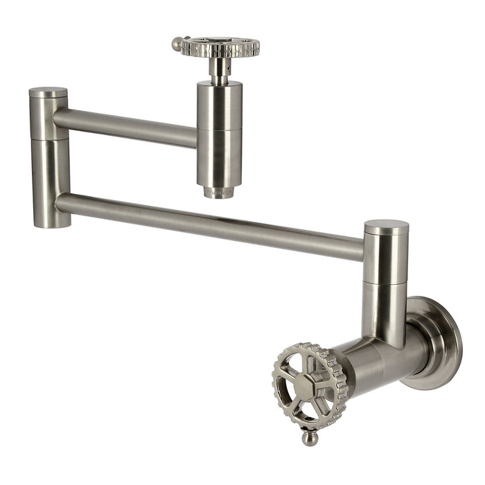 Fuller KS8108CG Two-Handle Wall Mount Pot Filler, Brushed Nickel