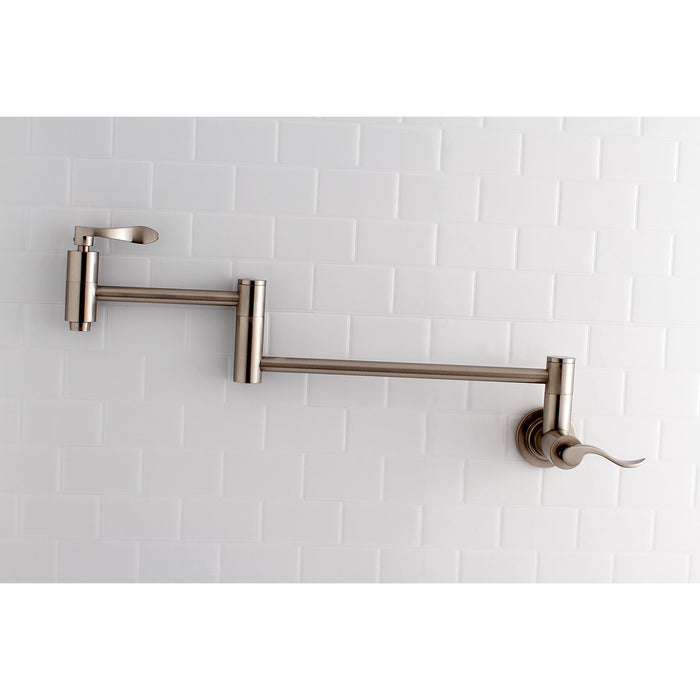 NuWave KS8108DFL Two-Handle 1-Hole Wall Mount Pot Filler, Brushed Nickel