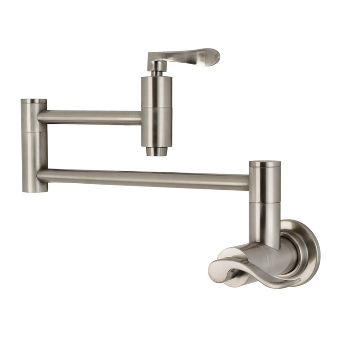 NuWave KS8108DFL Two-Handle 1-Hole Wall Mount Pot Filler, Brushed Nickel