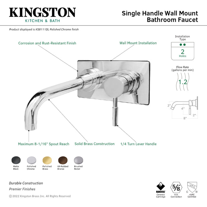 Concord KS8110DL Single-Handle 2-Hole Wall Mount Bathroom Faucet, Matte Black