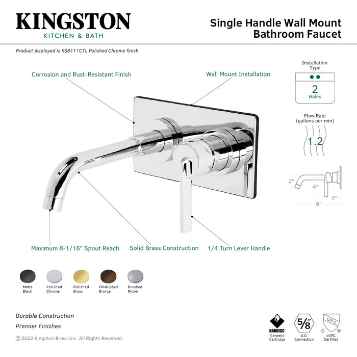 Continental KS8112CTL Single-Handle 2-Hole Wall Mount Bathroom Faucet, Polished Brass