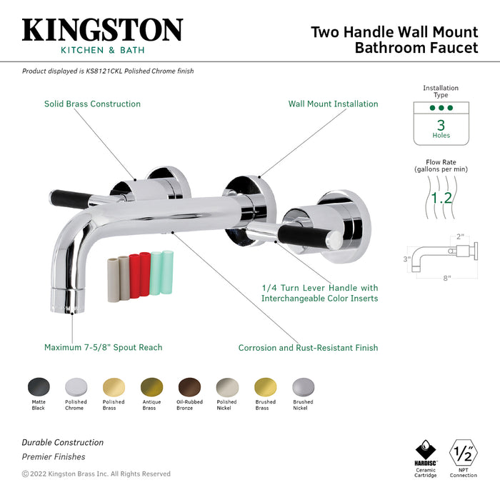 Kaiser KS8120CKL Double-Handle 3-Hole Wall Mount Bathroom Faucet, Matte Black