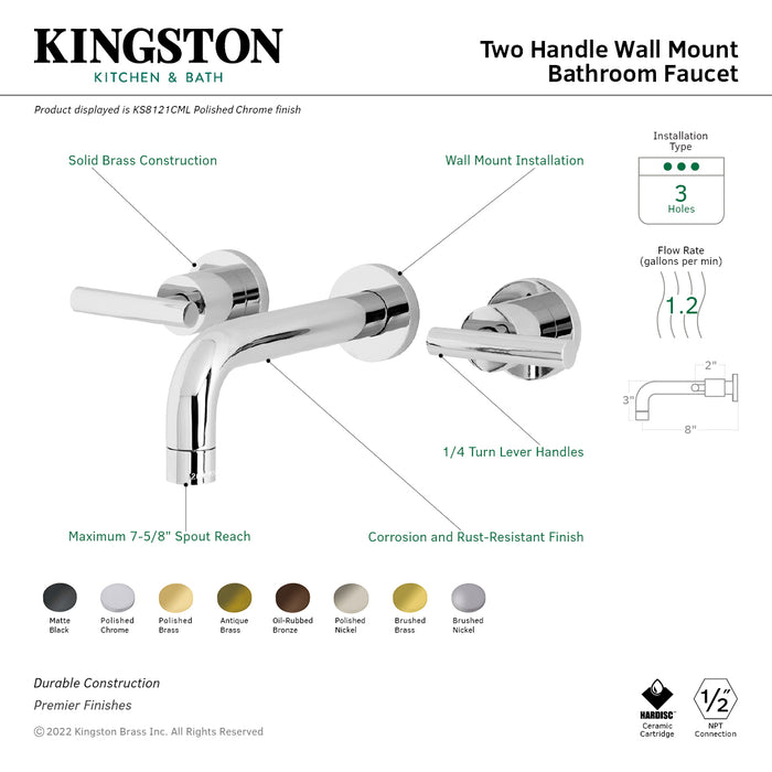 Manhattan KS8120CML Double-Handle 3-Hole Wall Mount Bathroom Faucet, Matte Black