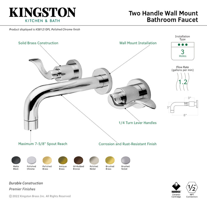 NuWave KS8121DFL Double-Handle 3-Hole Wall Mount Bathroom Faucet, Polished Chrome