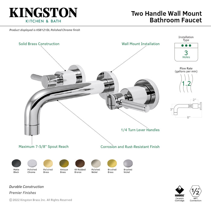 Concord KS8122DL Double-Handle 3-Hole Wall Mount Bathroom Faucet, Polished Brass