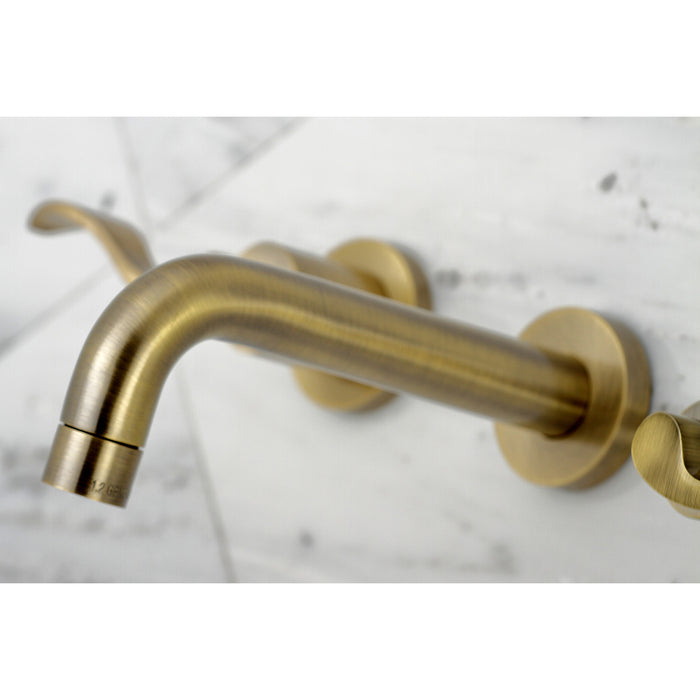 NuWave KS8123DFL Double-Handle 3-Hole Wall Mount Bathroom Faucet, Antique Brass