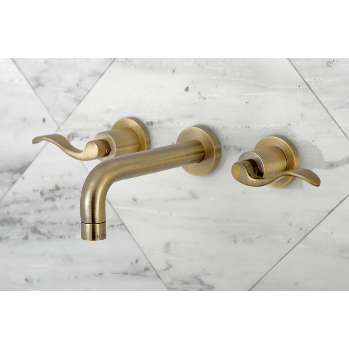 NuWave KS8123DFL Double-Handle 3-Hole Wall Mount Bathroom Faucet, Antique Brass