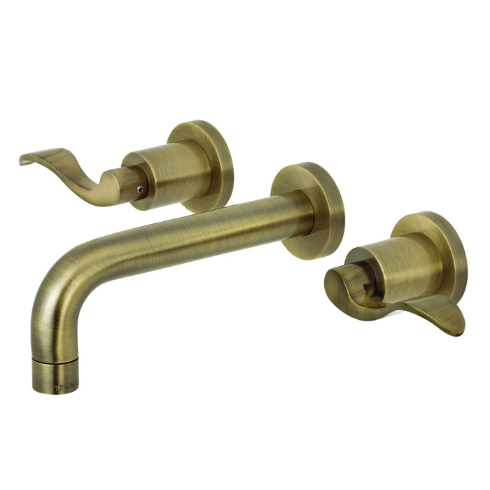 NuWave KS8123DFL Double-Handle 3-Hole Wall Mount Bathroom Faucet, Antique Brass