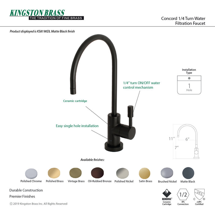 Concord KS8190DL Single-Handle 1-Hole Deck Mount Water Filtration Faucet, Matte Black