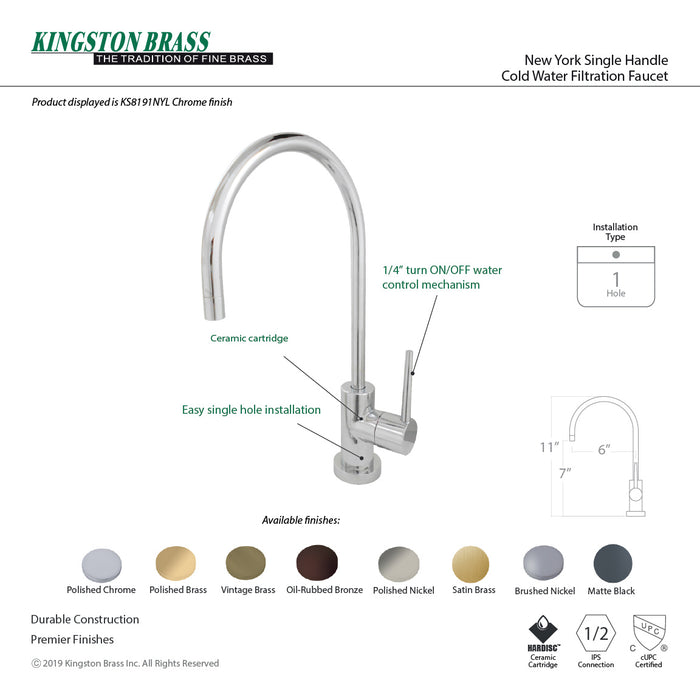 New York KS8193NYL Single-Handle 1-Hole Deck Mount Water Filtration Faucet, Antique Brass