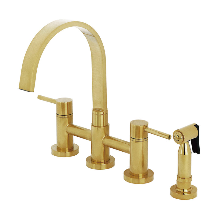 Concord KS8267DLBS Two-Handle 4-Hole Deck Mount Bridge Kitchen Faucet with Brass Side Sprayer, Brushed Brass