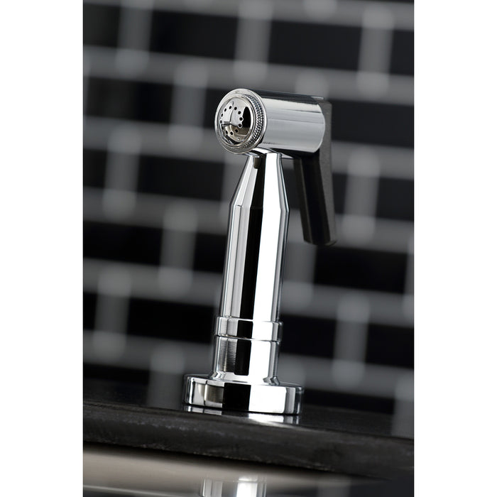 Kaiser KS8271DKLBS Two-Handle 4-Hole Deck Mount Bridge Kitchen Faucet with Brass Side Sprayer, Polished Chrome