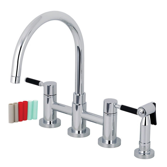 Kaiser KS8271DKLBS Two-Handle 4-Hole Deck Mount Bridge Kitchen Faucet with Brass Side Sprayer, Polished Chrome