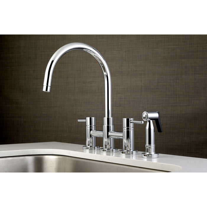 Concord KS8271DLBS Two-Handle 4-Hole Deck Mount Bridge Kitchen Faucet with Brass Side Sprayer, Polished Chrome