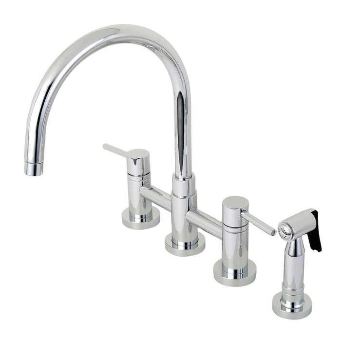 Concord KS8271DLBS Two-Handle 4-Hole Deck Mount Bridge Kitchen Faucet with Brass Side Sprayer, Polished Chrome