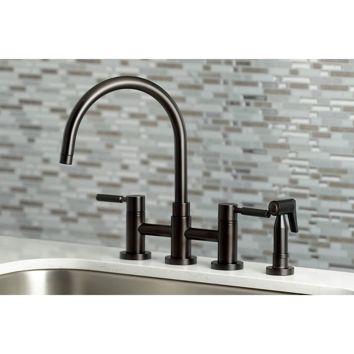 Kaiser KS8275DKLBS Two-Handle 4-Hole Deck Mount Bridge Kitchen Faucet with Brass Side Sprayer, Oil Rubbed Bronze