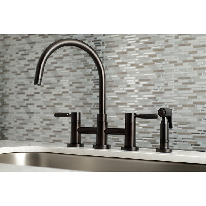 Kaiser KS8275DKLBS Two-Handle 4-Hole Deck Mount Bridge Kitchen Faucet with Brass Side Sprayer, Oil Rubbed Bronze