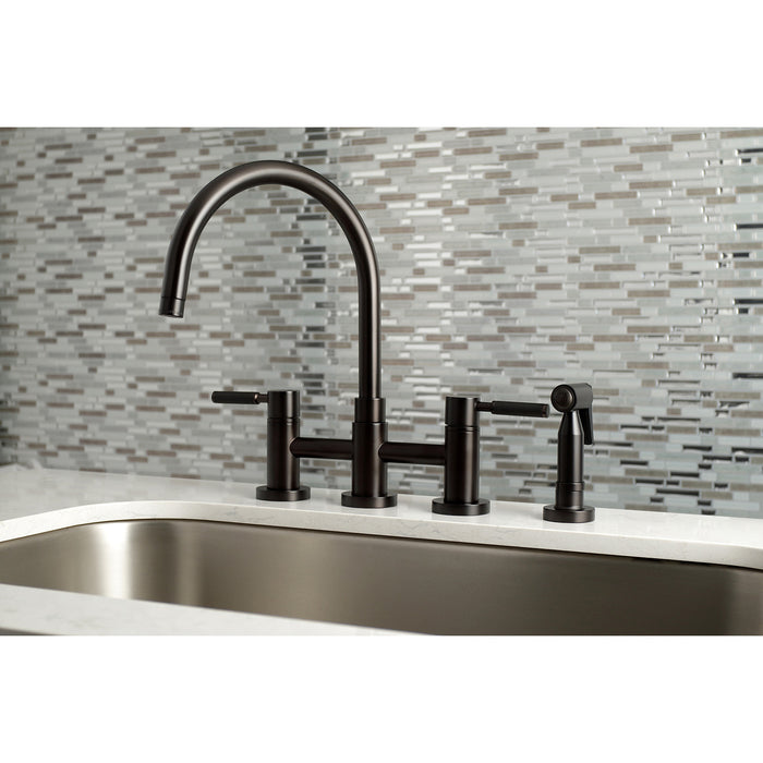 Kaiser KS8275DKLBS Two-Handle 4-Hole Deck Mount Bridge Kitchen Faucet with Brass Side Sprayer, Oil Rubbed Bronze