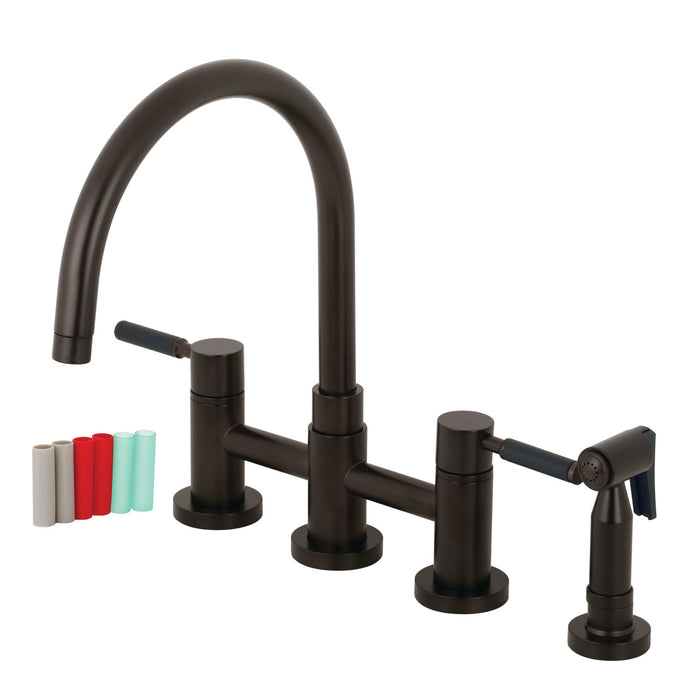 Kaiser KS8275DKLBS Two-Handle 4-Hole Deck Mount Bridge Kitchen Faucet with Brass Side Sprayer, Oil Rubbed Bronze