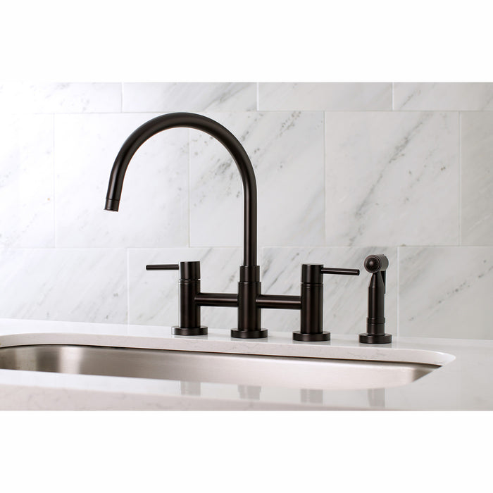 Concord KS8275DLBS Two-Handle 4-Hole Deck Mount Bridge Kitchen Faucet with Brass Side Sprayer, Oil Rubbed Bronze