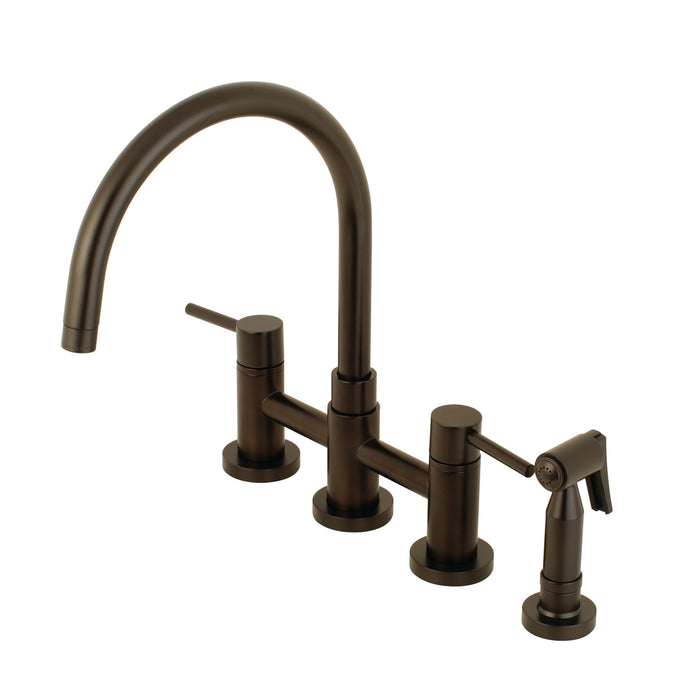 Concord KS8275DLBS Two-Handle 4-Hole Deck Mount Bridge Kitchen Faucet with Brass Side Sprayer, Oil Rubbed Bronze