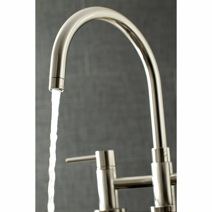 Concord KS8278DLBS Two-Handle 4-Hole Deck Mount Bridge Kitchen Faucet with Brass Side Sprayer, Brushed Nickel