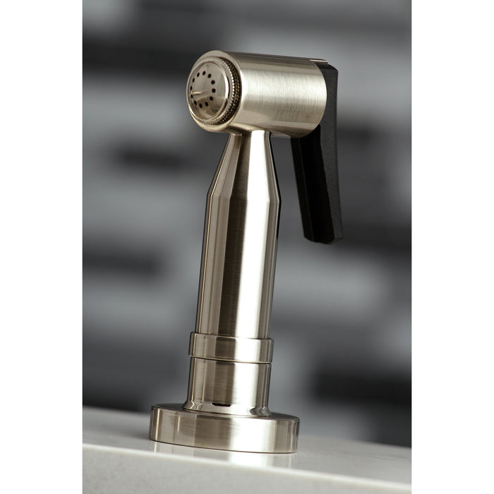 Concord KS8278DLBS Two-Handle 4-Hole Deck Mount Bridge Kitchen Faucet with Brass Side Sprayer, Brushed Nickel