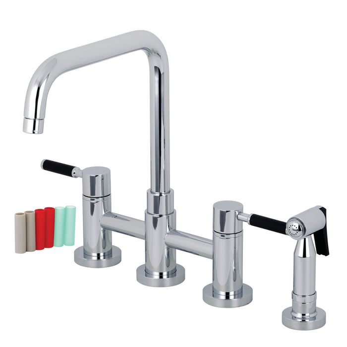 Kaiser KS8281DKLBS Two-Handle 4-Hole Deck Mount Bridge Kitchen Faucet with Brass Side Sprayer, Polished Chrome