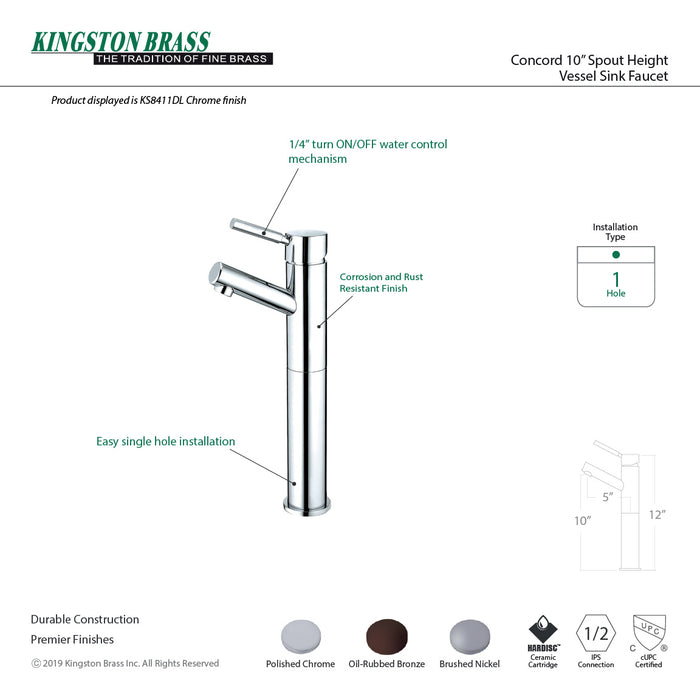 Concord KS8418DL Single-Handle 1-Hole Deck Mount Vessel Faucet, Brushed Nickel