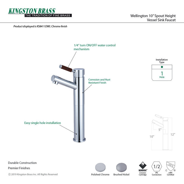 Wellington KS8418DWL Single-Handle 1-Hole Deck Mount Vessel Faucet, Brushed Nickel