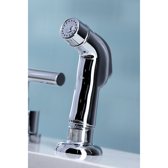 Manhattan KS8721CML Two-Handle 4-Hole Deck Mount Widespread Kitchen Faucet with Plastic Sprayer, Polished Chrome