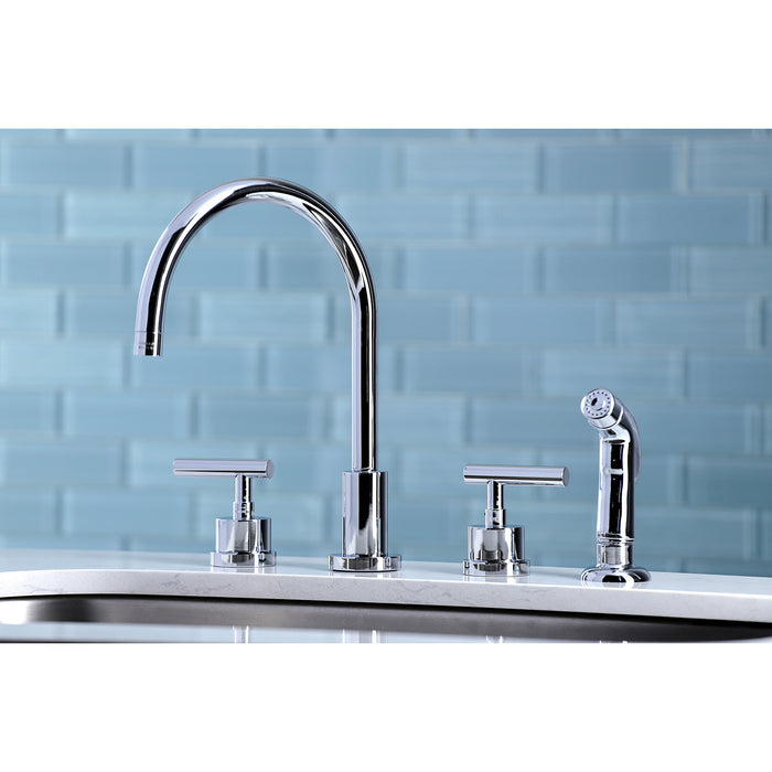 Manhattan KS8721CML Two-Handle 4-Hole Deck Mount Widespread Kitchen Faucet with Plastic Sprayer, Polished Chrome