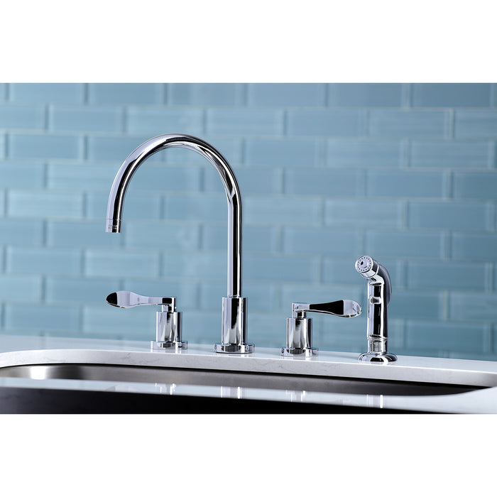 KS8721DFL Two-Handle 4-Hole Deck Mount Widespread Kitchen Faucet with Plastic Sprayer, Polished Chrome