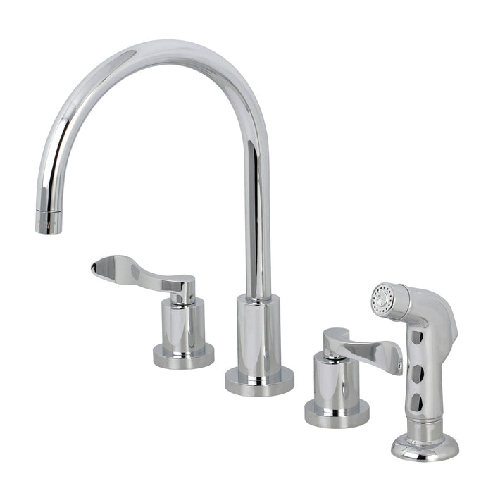 KS8721DFL Two-Handle 4-Hole Deck Mount Widespread Kitchen Faucet with Plastic Sprayer, Polished Chrome