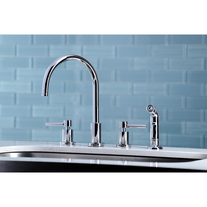 Concord KS8721DL Two-Handle 4-Hole Deck Mount Widespread Kitchen Faucet with Plastic Sprayer, Polished Chrome