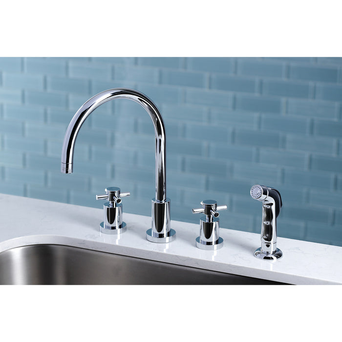 Concord KS8721DX Two-Handle 4-Hole Deck Mount Widespread Kitchen Faucet with Plastic Sprayer, Polished Chrome