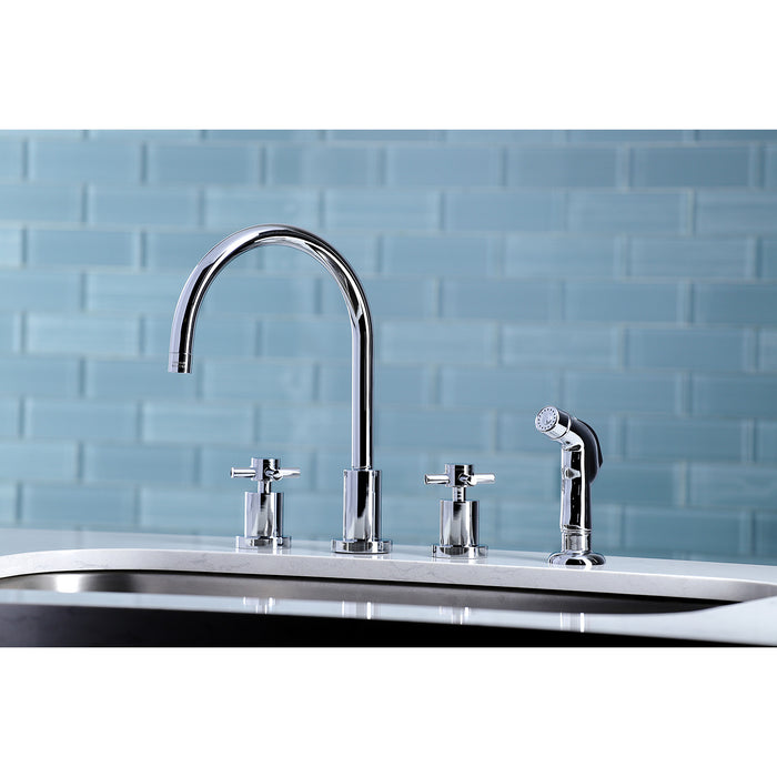 Concord KS8721DX Two-Handle 4-Hole Deck Mount Widespread Kitchen Faucet with Plastic Sprayer, Polished Chrome