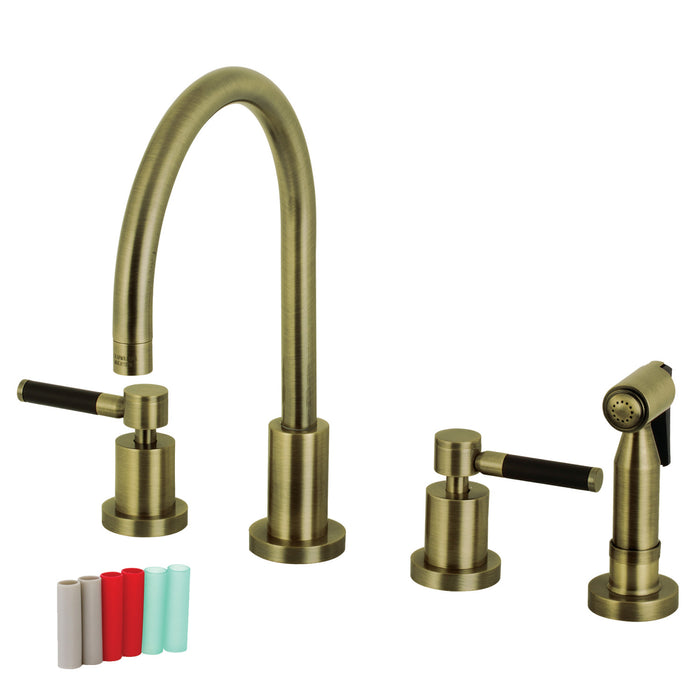 Kaiser KS8723DKLBS Two-Handle 4-Hole Deck Mount Widespread Kitchen Faucet with Brass Sprayer, Antique Brass