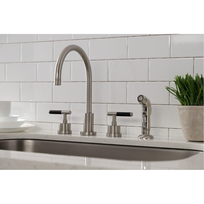 Kaiser KS8728CKL Widespread Kitchen Faucet with Side Sprayer, Brushed Nickel