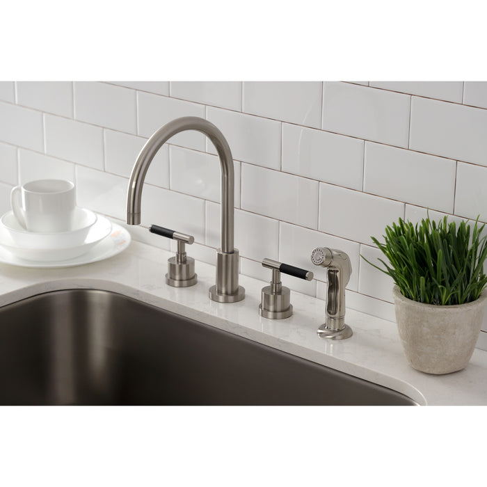 Kaiser KS8728CKL Widespread Kitchen Faucet with Side Sprayer, Brushed Nickel