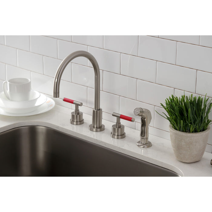 Kaiser KS8728CKL Widespread Kitchen Faucet with Side Sprayer, Brushed Nickel