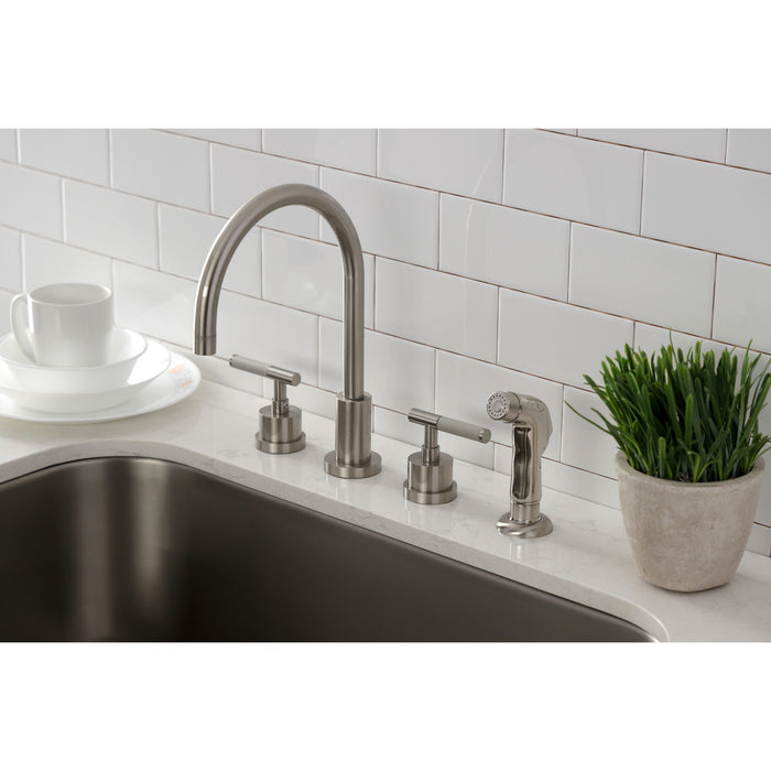 Kaiser KS8728CKL Widespread Kitchen Faucet with Side Sprayer, Brushed Nickel