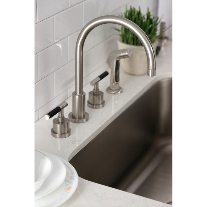 Kaiser KS8728CKL Widespread Kitchen Faucet with Side Sprayer, Brushed Nickel