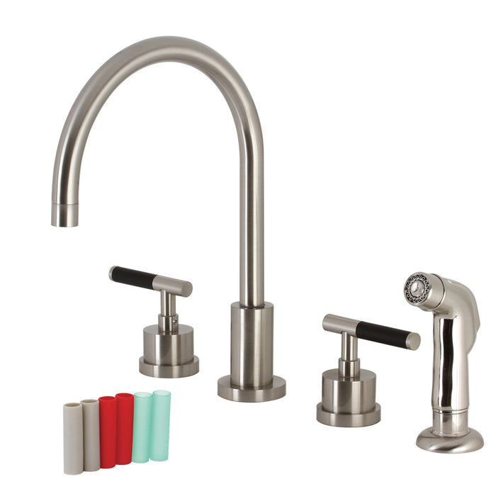 Kaiser KS8728CKL Widespread Kitchen Faucet with Side Sprayer, Brushed Nickel