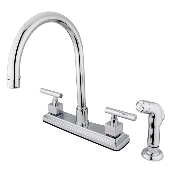 Claremont KS8791CQL Two-Handle 4-Hole 8" Centerset Kitchen Faucet with Side Sprayer, Polished Chrome