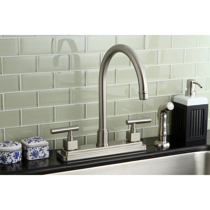 Claremont KS8798CQL Two-Handle 4-Hole 8" Centerset Kitchen Faucet with Side Sprayer, Brushed Nickel