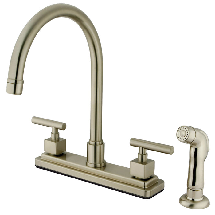 Claremont KS8798CQL Two-Handle 4-Hole 8" Centerset Kitchen Faucet with Side Sprayer, Brushed Nickel