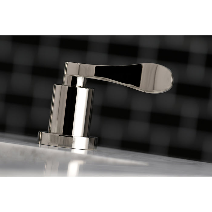 NuWave KS8926DFL Two-Handle 3-Hole Deck Mount Widespread Bathroom Faucet with Brass Pop-Up Drain, Polished Nickel