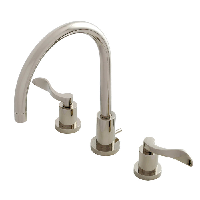 NuWave KS8926DFL Two-Handle 3-Hole Deck Mount Widespread Bathroom Faucet with Brass Pop-Up Drain, Polished Nickel