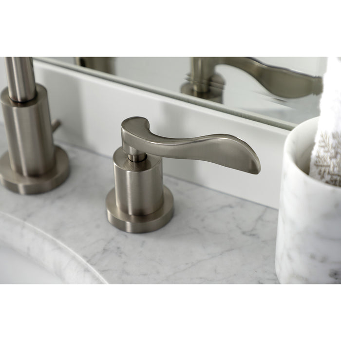 NuWave KS8928DFL Two-Handle 3-Hole Deck Mount Widespread Bathroom Faucet with Brass Pop-Up Drain, Brushed Nickel